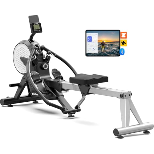 pooboo Rowing Machines for Home, Dual Wind & Magnetic Resistance,
