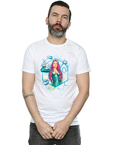 DC Comics Men's Aquaman Mera Geometric T-Shirt White Small