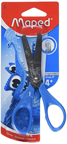 Maped - Essentials Scissors with Round Ends 13 cm - Children's Scissors with Ergonomic Rings - Graduated Blades in cm - School Scissors from 4 Years - For Nursery and Primary
