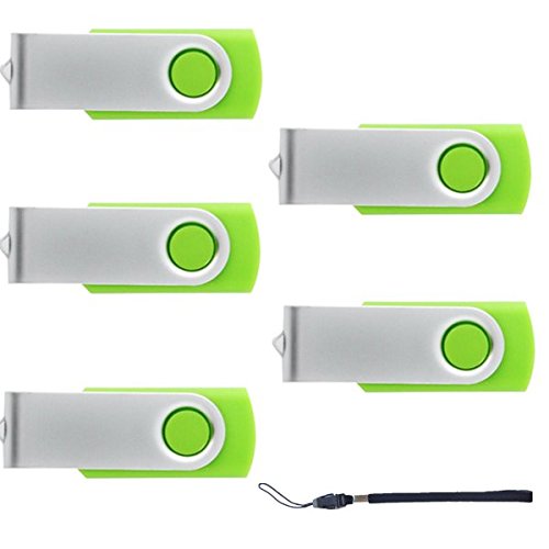 Anloter 5 Pack Nice Swivel Design New USB Flash Drive Memory Stick Fold Storage Thumb Stick Pen (4GB/2.0, Green)