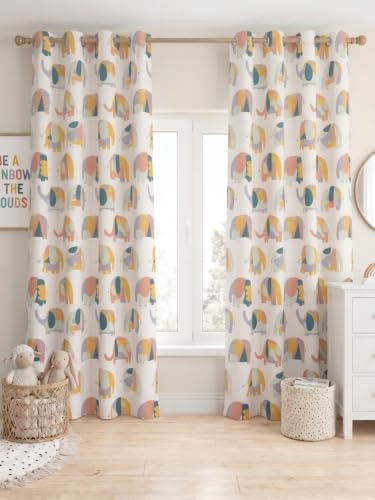 Image of Tranquebar Curtain Co. Elephant Print Door Curtain - Room Darkening, 213 cm (7 Feet), Multicolor, Set of 2, 100% Cotton Fabric, Eyelet, APU- Door Curtains 7 Feet