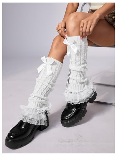 Image of WDIRARA Women's Bow Knitted Ankle Leg Warmers Long Socks Kawaii Boot Socks Y2K
