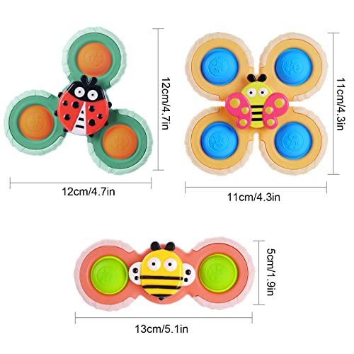 Vicloon spinner-speelgoed met zuignap, 3 stuks draaispeelgoed met bijtring van siliconen, baby-badspeelgoed, sensorisch speelgoed, geschenk voor baby's van 1-3 jaar - Afbeelding 3