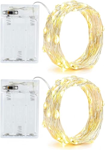 2PACK 2m Fairy Lights with 20 LEDs Small Fairy Lights Battery Waterproof Battery Operated Indoor Outdoor for Party, Christmas, Halloween, Wedding, Great Bedroom Decoration (Warm White)