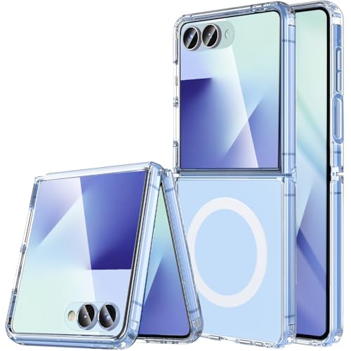 for Galaxy Z Flip 7 Magnetic Case,Samsung Flip 7 Clear Phone Case Built-in Soft Screen Protector & Fit for MagSafe,Slim Hard PC Silicone Bumper Shockproof Protective Cover for Samsung Galaxy Z Flip 7