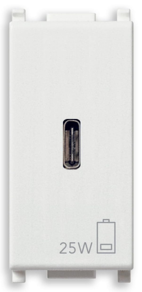 Vimar 14292.C.25 Plana Alimentatore USB da 25 W per dispositivi elettronici, uscita USB C, tecnologia Power Delivery