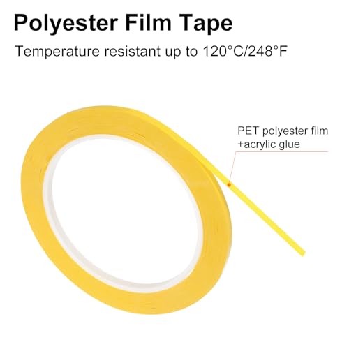 Image of uxcell 4 Rolls Yellow 0.18 Inch x 72 Yards Polyester Film Electrical Tape PET Tape High Temperature Heat Resistant Tape for Transformer Motor Wire 5S Positioning Logo,4.5mm x 66m