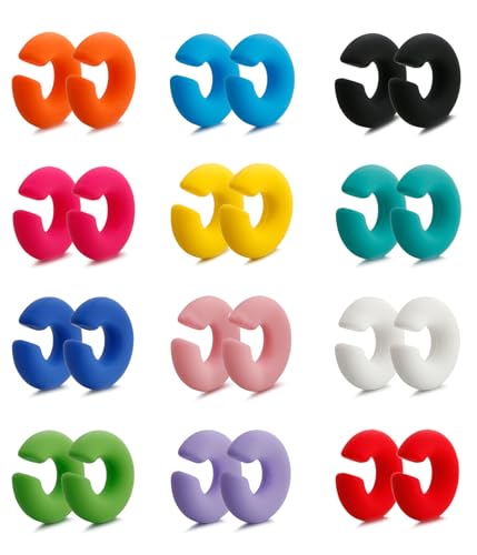 COLOYAN 12 Pairs Acrylic Cuff Earrings for Women Colorful Acrylic Ear Cuffs Clip On Cartilage Hoop Earring Non Piercing Thick Earrings Trendy Jewelry