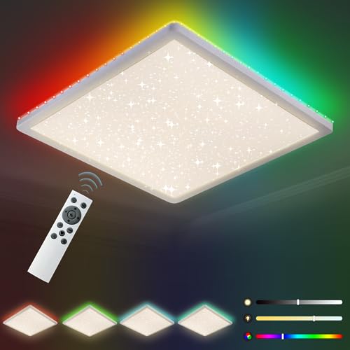 LED Deckenleuchte Sternenhimmel, 24W dimmbare Deckenlampe, 6-farbige...