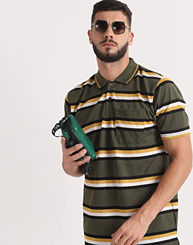 Image of INKKR Striped Men Polo Neck Half Sleeve T-Shirt