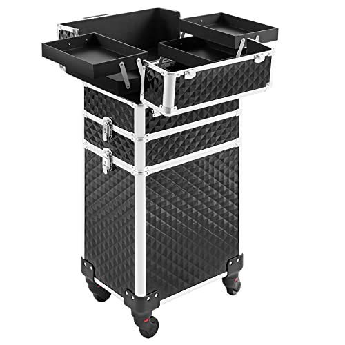 Somduy Rolling Makeup Case 3 In 1,Professional Makeup Train Case Organizers,Large Storage Cosmetic Case Trolley,Makeup Travel Case For Salon Barber Black #TOP7