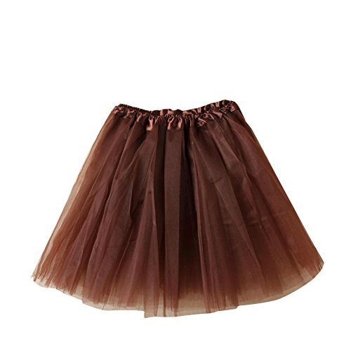 SaiDeng Jupe Courte Bal Ballet Tulle en Dentelle Costume Tutu Femme Jupon Princesse Bouffée Plissé Mini-Jupe pour Danse Cosplay Déguisement Elastique Soirée Brun Cover