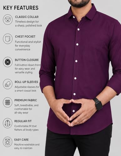 Image of CB-COLEBROOK Men's Casual, Regular Fit, Solid Colour, Lightweight, Button Down, Casual Wear, Shirt with Pocket. Suitable for Office & Casual Use