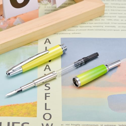 Image of Jinhao 10 Press Fountain Pen with Box, Gradient Green Retractable Extra Fine Nib with Ink Converter Set (Silver Clip)