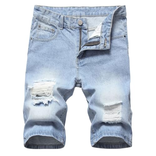 Short en jean brodé homme coupe droite en coton résistant et taille moyenne