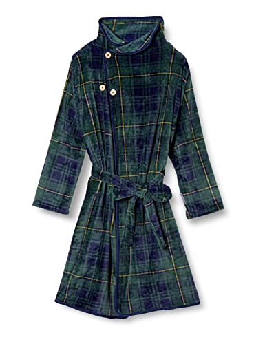 アイリスプラザ fondan 着る毛布 Sサイズ フランネルマイクロファイバー とろけるような肌触り 敬老の日 ギフト 特製BOX入り ポケット・ベルト付 ルームウェア 部屋着 静電気防止 洗える 着丈125cm チェック柄 グリーン×ネイビー