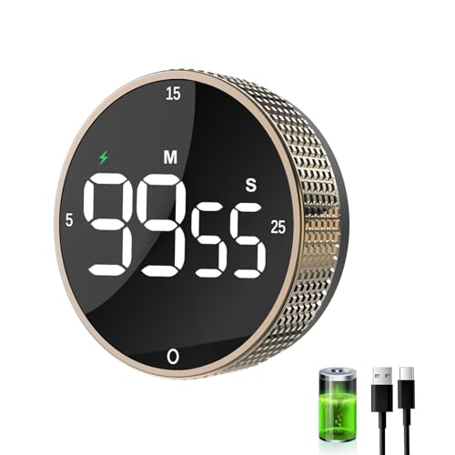 Wiederaufladbarer magnetischer digitaler Küchentimer mit großem LED-Display, lautem Alarm, 3 Voreinstellungen (5/15/25 Min.), 3 Lautstärkestufen – ideal für Küche, Lernen, Fitness & Büro(Braun)