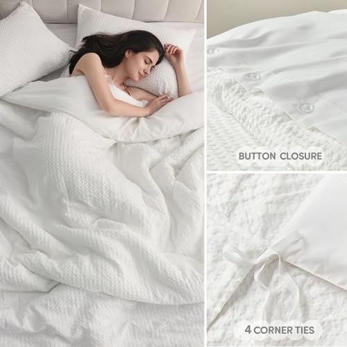 Comfort Spaces AM12-0056 White Queen Duvet Cover Set - 3 Pieces Breathable Waffle Dobby Weave Texture Duvet Sets thumb #3