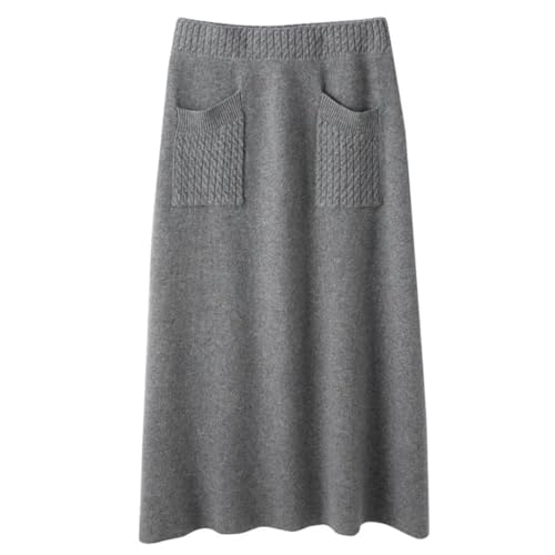 Women Wool High Waist Thick Knit A- Line Skirt with Pockets Half-Length Skirts3