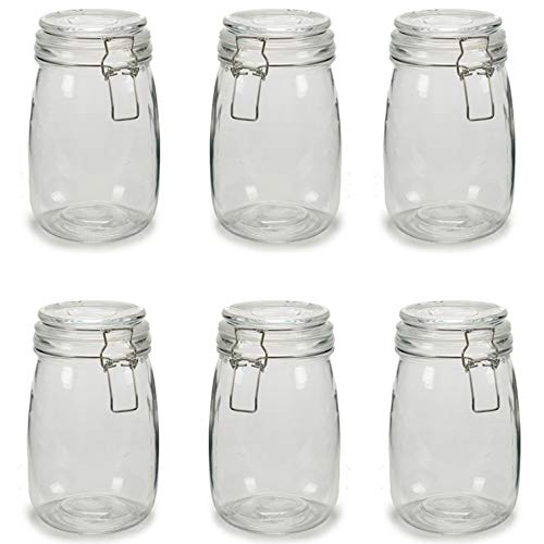 6 x Botes de Cristal para Cocina de 1 litro con Cierre Muy Hermético de Clip con Junta de Silicona. Tarros de Vidrio con Tapa. Pack 6 Unidades. Conserva y Preserva (6)
