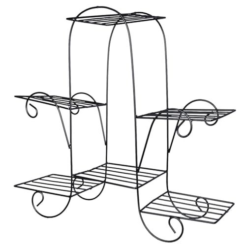 Image of Pivalo 6 Tier Flower Plant Stands Living Room Flower Pot Shelf Decorative Multi Rack Planter Stand for Balcony Terrace Indoor & Outdoor (32x10x29 in, Black, 1 Piece)