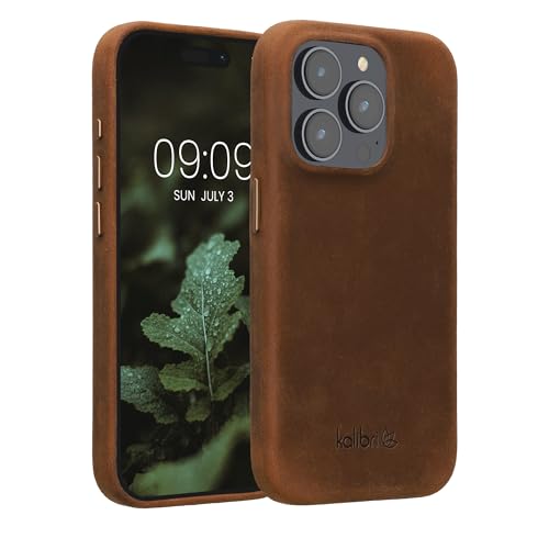 kalibri Schutzhülle kompatibel mit Apple iPhone 15 Pro - Hülle Leder - Hardcover Handy Cover Case Braun