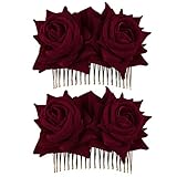 CROWN GUIDE 2-Pack Rose Flower Bridal Hair Combs Women Wedding Hair Accessories Pieces For Brides Fl