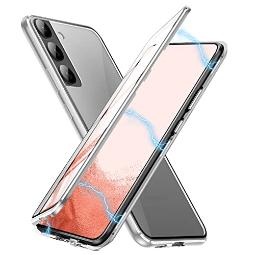 Jonwelsy Case for Samsung Galaxy S22 Plus, 360 Degree Front and Back Clear Tempered Glass Full Body Protection Magnetic Adsorption Metal Bumper Frame Flip Cover for Samsung Galaxy S22+ (Green)