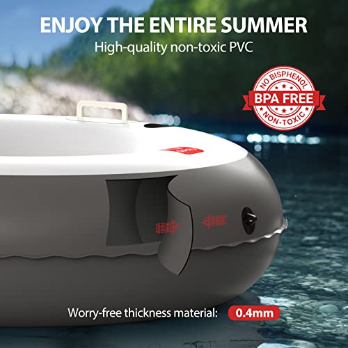 Image of QPAU Inflatable River Tube, 0.4 mm Thickened Puncture-Resistant Heavy Duty River Float, River Raft with Ergonomic Backrest, Mesh Bottom & 2 Cup Holders for Adults and Friends Lake Float