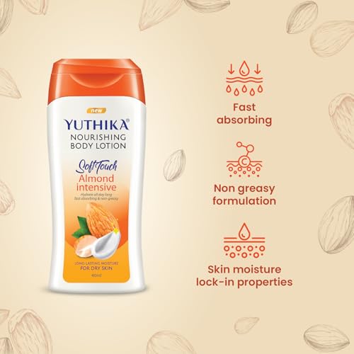 Image of Yuthika Almond Nourish Body Lotion 40ml - Hydrating Moisturizer for Men & Women, Non-Irritant & Non-Sticky, 24H Hydration for Dry to Normal Skin (16 Pcs in Jar)
