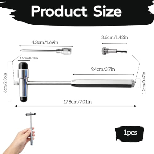 Neurologischer Reflexhammer mit Eingebautem Pinsel,Neuro Reflexhammer mit Doppel-Kunststoffkopf, Multifunktionaler Reflexdiagnosehammer für Fachkräfte, Schwarz, 18 cm