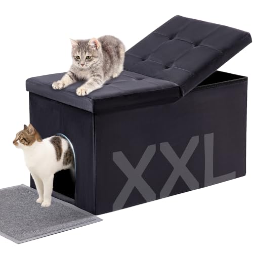 MEEXPAWS Cat Litter Box Enclosure Furniture Hidden Extra Large, Lift Design Lid Velvet Cat Washroom...