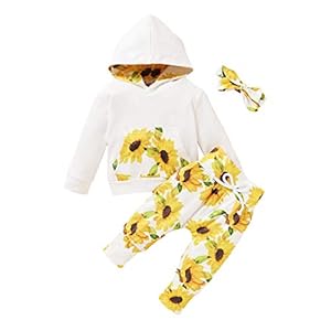 Borlai 0-24M pasgeboren baby meisje zonnebloem hoodie + broek + hoofdband 3 stks kleding pak