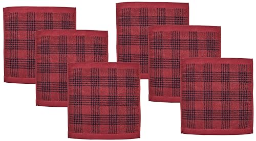 無印良品 ふっくらパイルハンドタオル(柄)・赤チェック 6枚組 34×35cm やわらか 83431907