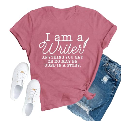 TUPOSU Womens Author Shirts Writing Teacher Tshirts Novelist Poet I'm A Writer Tees Pink