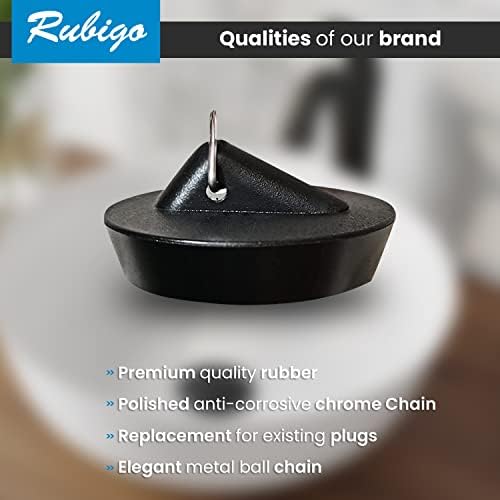 Rubigo 2 Pack Bath Plug and Chain Kitchen Sink Plug Bath Plug Replacement Stopper 45mm (Drain Plug Size 45.5 to 42 mm) Drain Plug with Strong Hanging Stainless Steel Ball Chain 45cm Length (2)