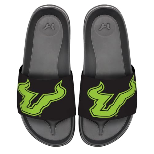 Campus Lab University Of South Florida Neon and Black Double Primary Logo Unisex Adult Slides Adjustable Flip Flop Sandals Officially Licensed Hypd Slydr Switch™, Womens 11-12 / Mens 9-10