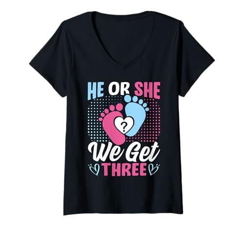 Mujer He Or She We Get Three Funny Triplet Parents Camiseta Cuello V