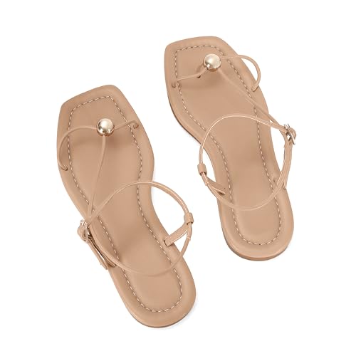 Strappy Flat Sandals for Women Comfortable Open Square Toe Sandals Dressy Beach Thong Flip Flop Slides Sandals2