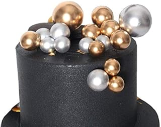 DeMissir 16 Pcs Gold Silver Balls Cake Topper, DIY Pile Up Insert Happy Birthday Cake Toppers Gold Party Baby Shower Cupca...