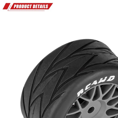 RCAWD for Losi 1/12 RC Racecar On-Road Car Pre-Glued Wheel Tire Set, Balance Grip & Durability Nylon Rubber 8mm Hex Adapter 4mm Tires Upgrade Part All Terrain Adaptation 4pcs Titanium