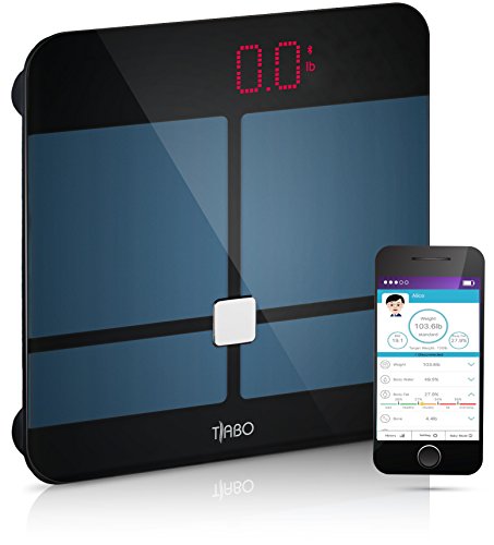 BMI Bluetooth Body Fat Scale - with App for iOS and Android Wireless Digital Bathroom Scale – Measures Body Weight, Body Water, Muscle Ratio, Body Fat, BMI, Bone Mass BMR & Visceral Fat - by Tiabo