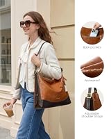 LOVEVOOK Hobo Bags for Women with Initial Charm, Soft Women Purse Crossbody Handbags Slouchy Shoulder Bag with Large Cup Holder, Reddish Brown — image 6