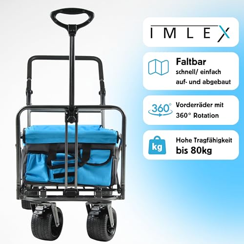 IMLEX Bollerwagen IM-4275 Faltbarer Bollerwagen mit Schiebegriff (Azurblau) – Bild 3