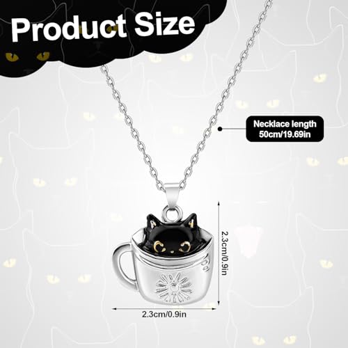 Black Cat Necklace, Cat Pendant Necklaces Black Cat in Cup Necklace Girl Jewelry Gift for Girls Daughter Granddaughter Niece Christmas Birthday Gift2
