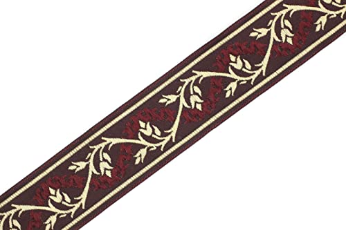 11 Yard Spool 1.37 Inches Wide Claret Red Gold Tulips Jacquard Ribbon Woven Trim Woven Retro Fabric Home Decoration Embellishment Homecoming Mum Accessories Supplies Lace Vintage 35094 #TOP4