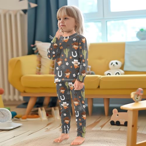 Pajama Sets Long Sleeve Cowboy Theme Pattern Prints Soft Comfy Sleepwear 2 Piece PJS 3-8T 5