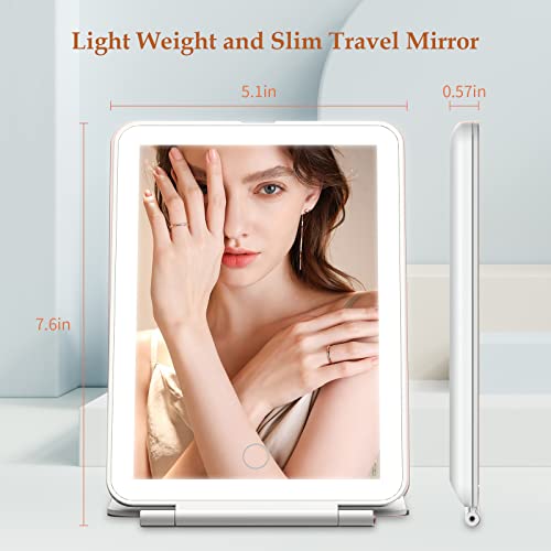 Rechargeable Travel Makeup Vanity Mirror With 72 Led Lights, Portable Lighted Makeup Mirror With 3 Color Lighting, Touch Sensor Dimming, Foldable Tabletop Light Up Cosmetic Beauty Mirror (White) #TOP4