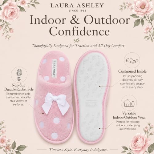 Image of Laura Ashley Ladies Embroidered Soft Terry Plush Scuff Slipper