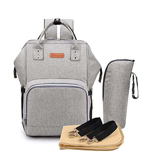 ANKÖMMLING Multifunción pañal bolsa de pañales cambiador de viaje, gran capacidad mochila bolsa reutilizable, ligero elegante Durable Mochila con bolsillo botella aislante para mamá y papá (Gris)